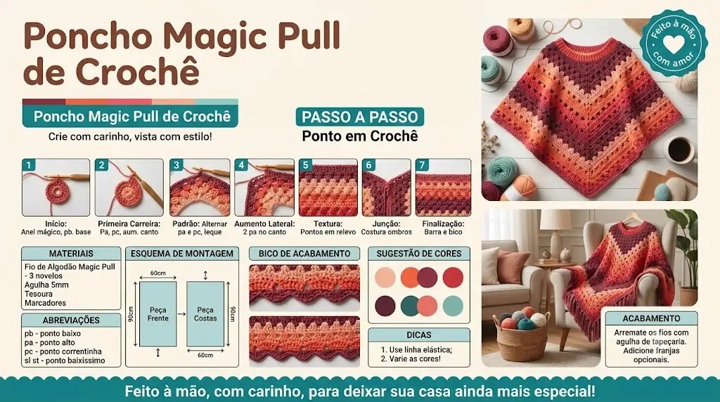 Poncho Magic Pull de Crochê