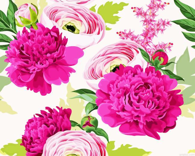 Blooming Peonies And Ranunculus Paint By Numbers