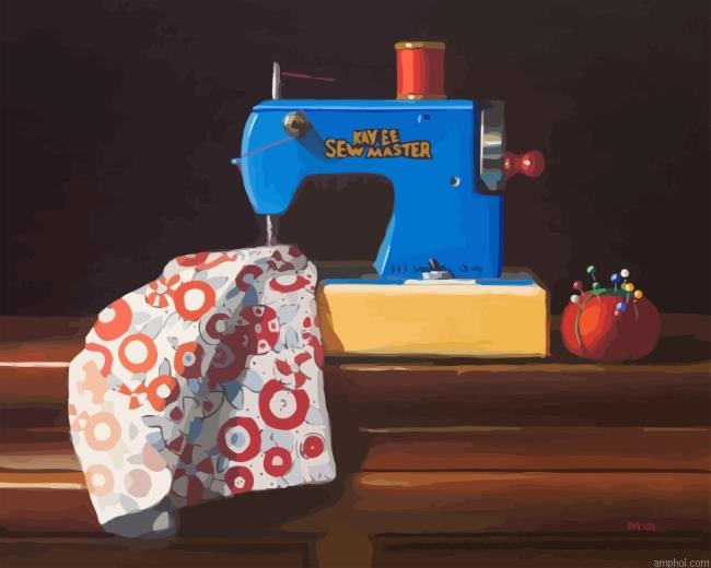 Blue Sewing Machine Paint By Numbers