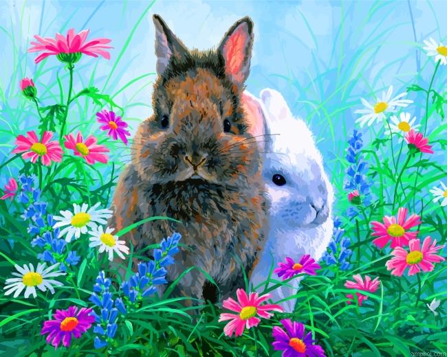 Bunny Rabbits In Garden Paint By Numbers.jpeg