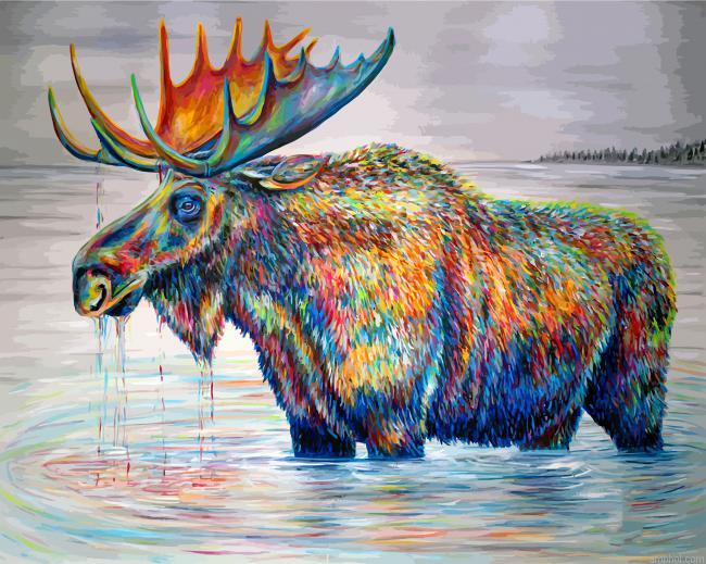 Colorful Moose In Pond Paint By Numbers