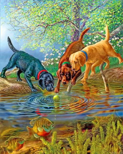 Dogs Playing Paint By Numbers