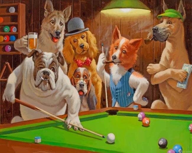 Dogs Playing Pool Paint By Numbers