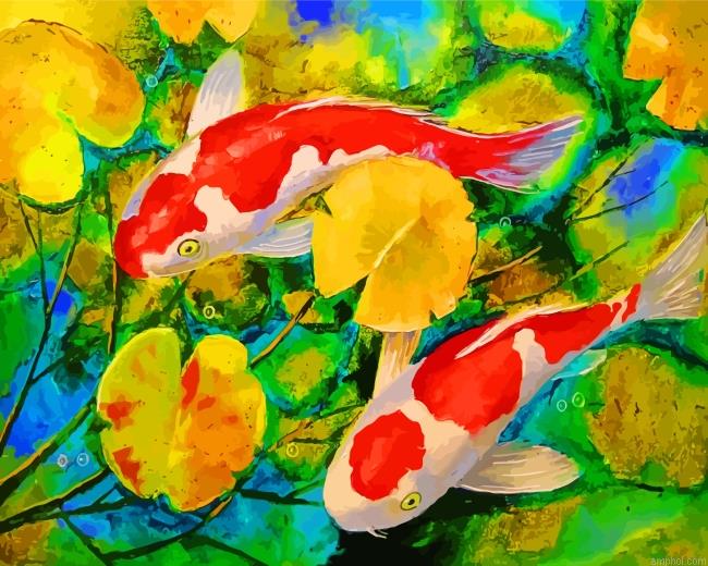 Koi Fish In Pond Paint By Numbers