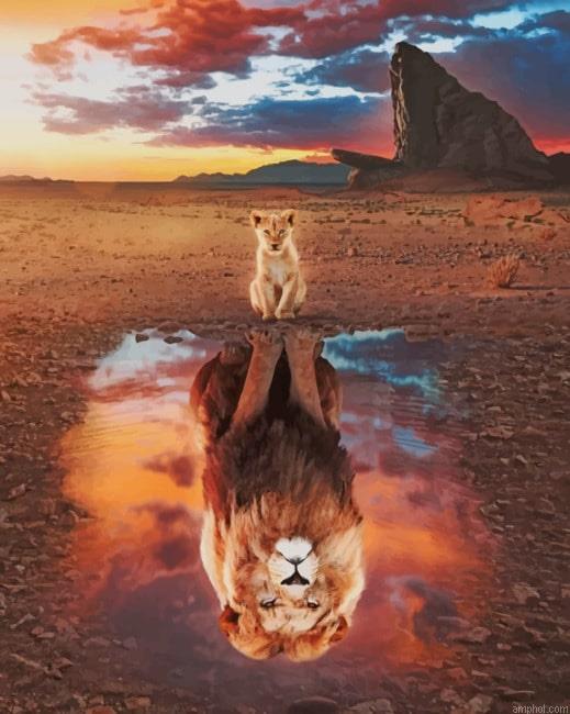Lion Reflection In Water Paint By Numbers