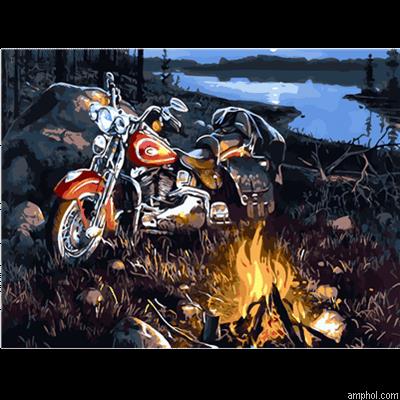 Motorcycle In Forest Paint By Numbers