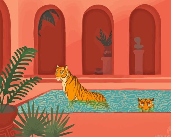 Tigers In The Pool Paint By Numbers