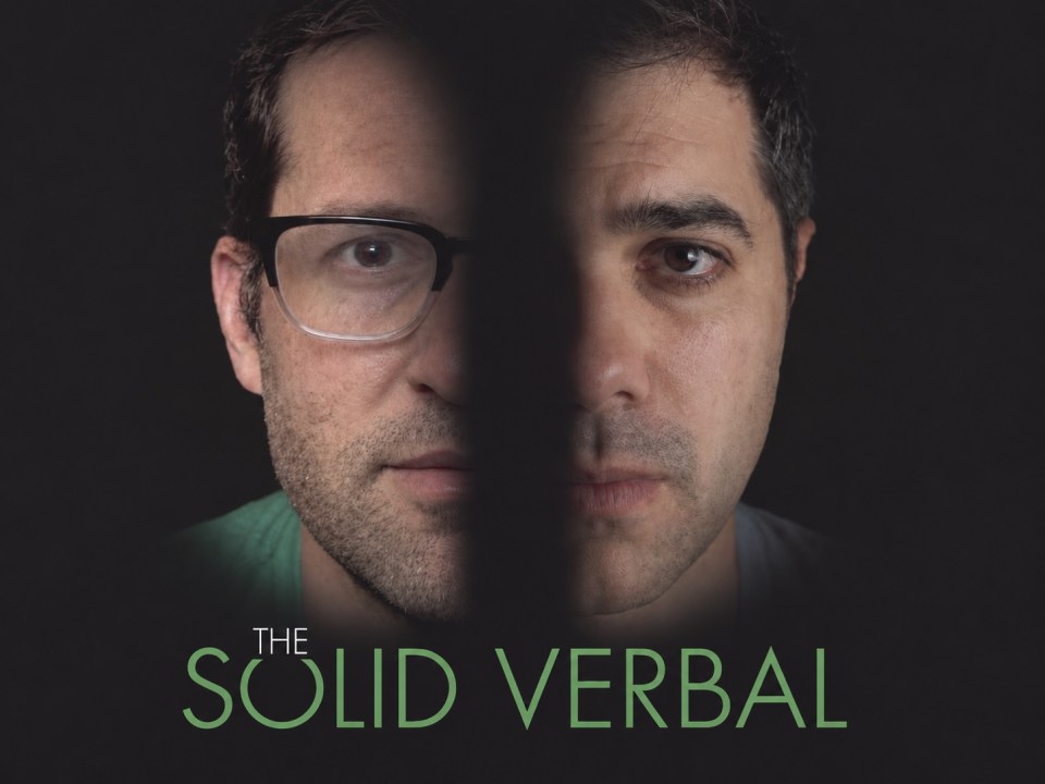Two Solid Verbal hosts in a split portrait against a dark background, with The Solid Verbal title below