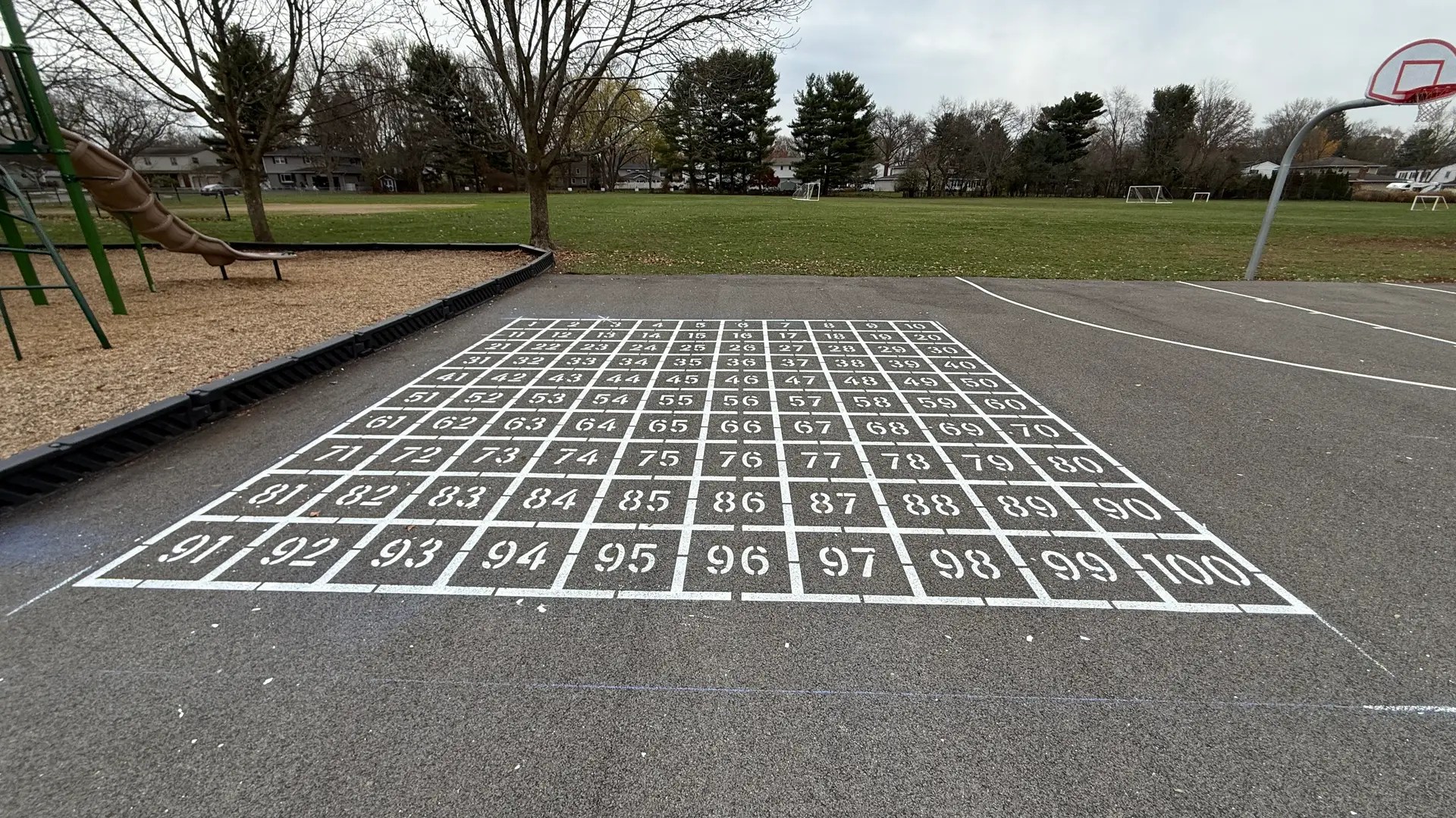Large numbered grid on pavement