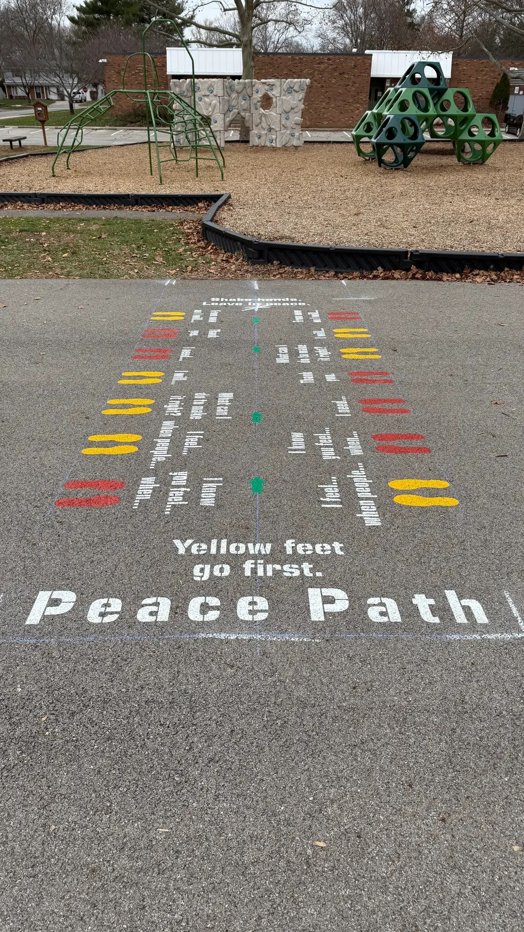 Colorful path with instructions for walking.