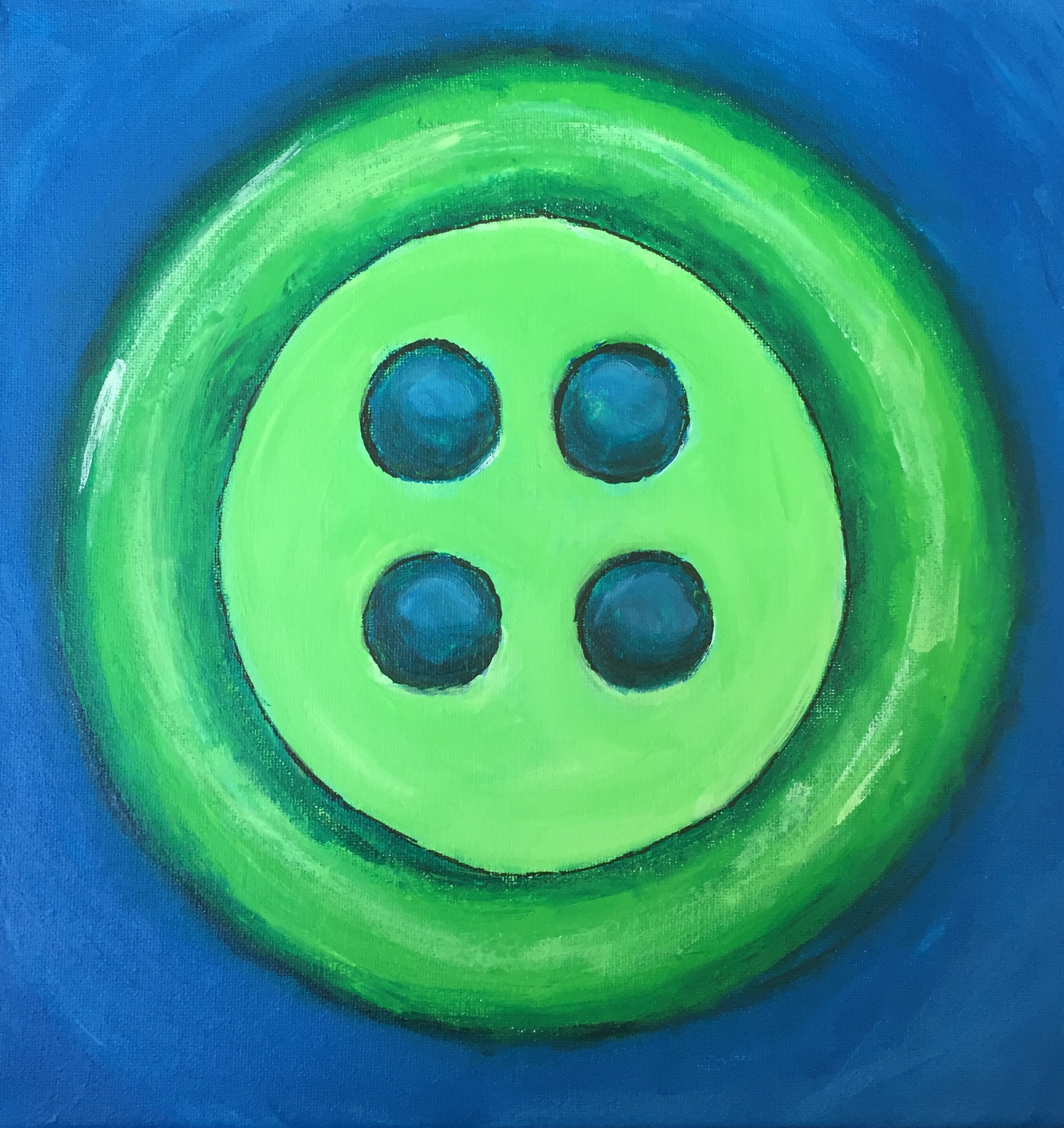 "Green Button" 12x12 Acrylic on canvas copyright - Amy Greenberg
