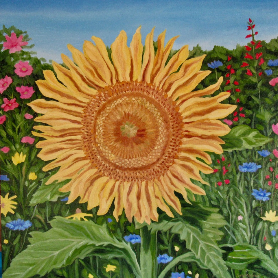 Golden Sunflower, 18 x 18 inches