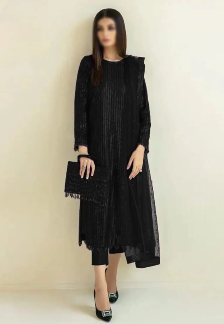 Semi Pure Chiffon dress Front Embbroidry