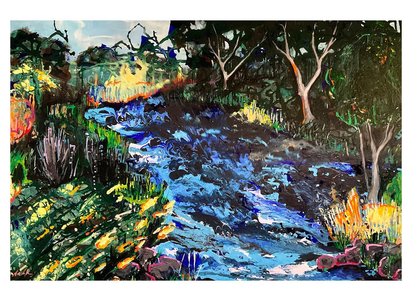 Landscape painting of the Maribyrnong River in Melbourne, Australia. Visual art by Melbourne Artist Ana Hanson.