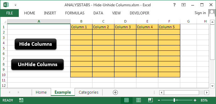 Hide unhide columns in excel worksheet using vba