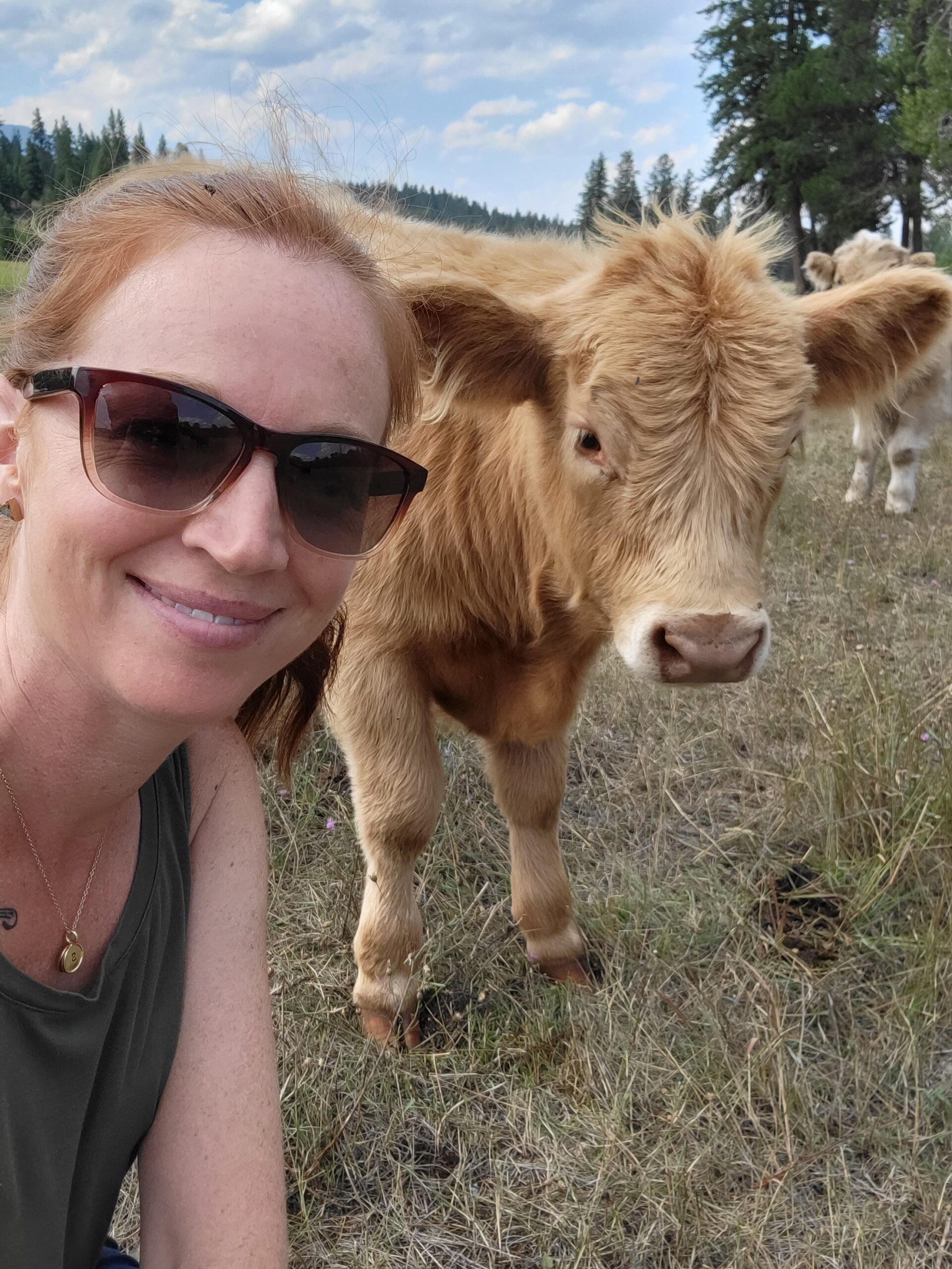 Kelly McCool with a cow in Montana