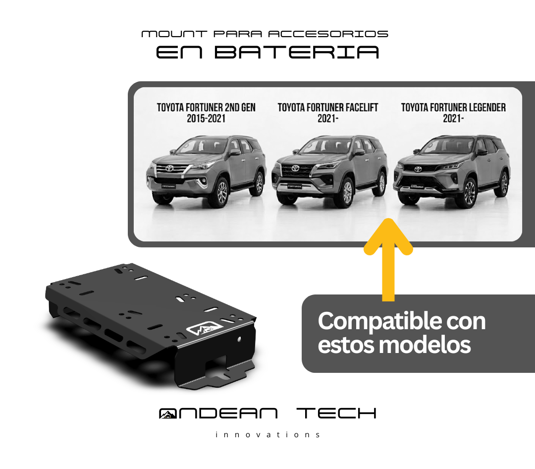 Mount para Accesorios en Bateria - Toyota Fortuner Gen 2