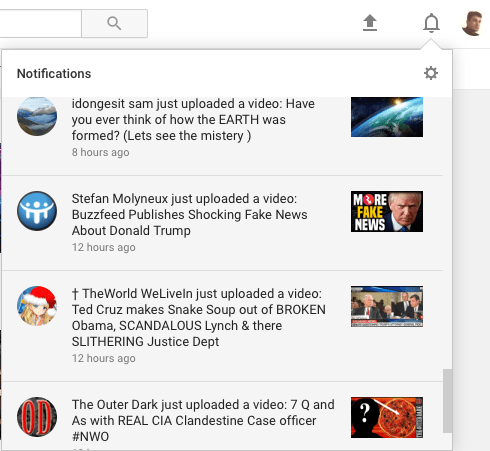 The new notifications layout on YouTube, hitherto referred to as 'YouTube Notifications'