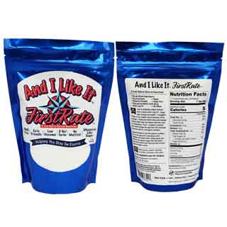 One pound bag of FirstRate, a low glycemic, keto and diabetic friendly, GMO, maltitol, gluten and sugar free, all natural sweetener, that measures like sugar. Zero net carbs per serving.