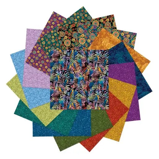 🌟 Exotischer Farbzauber: Papagei Layer Cake „Parrot Habitat“ von David Galchutt – Benartex