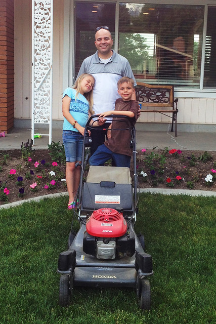 Calvin and Olivia Mow the Lawn