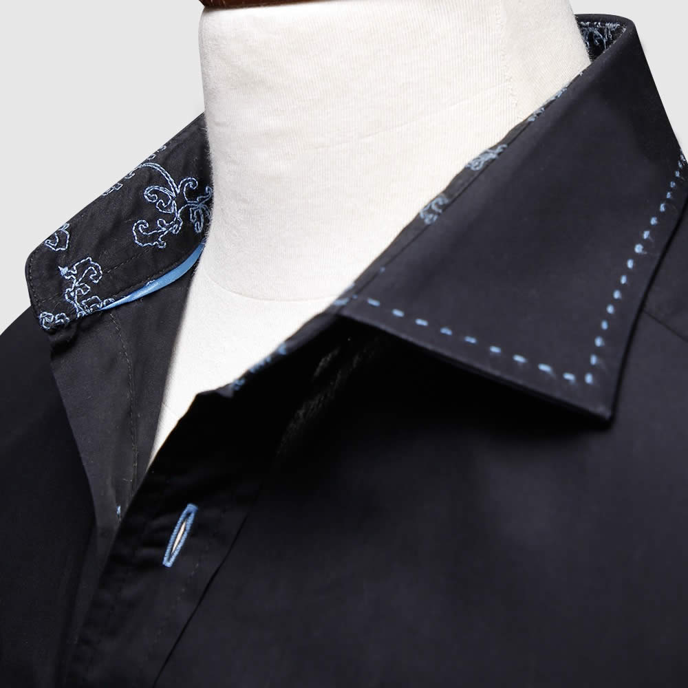 Custom Slim Fit Royal Black Shirt With Wide Spread Collar