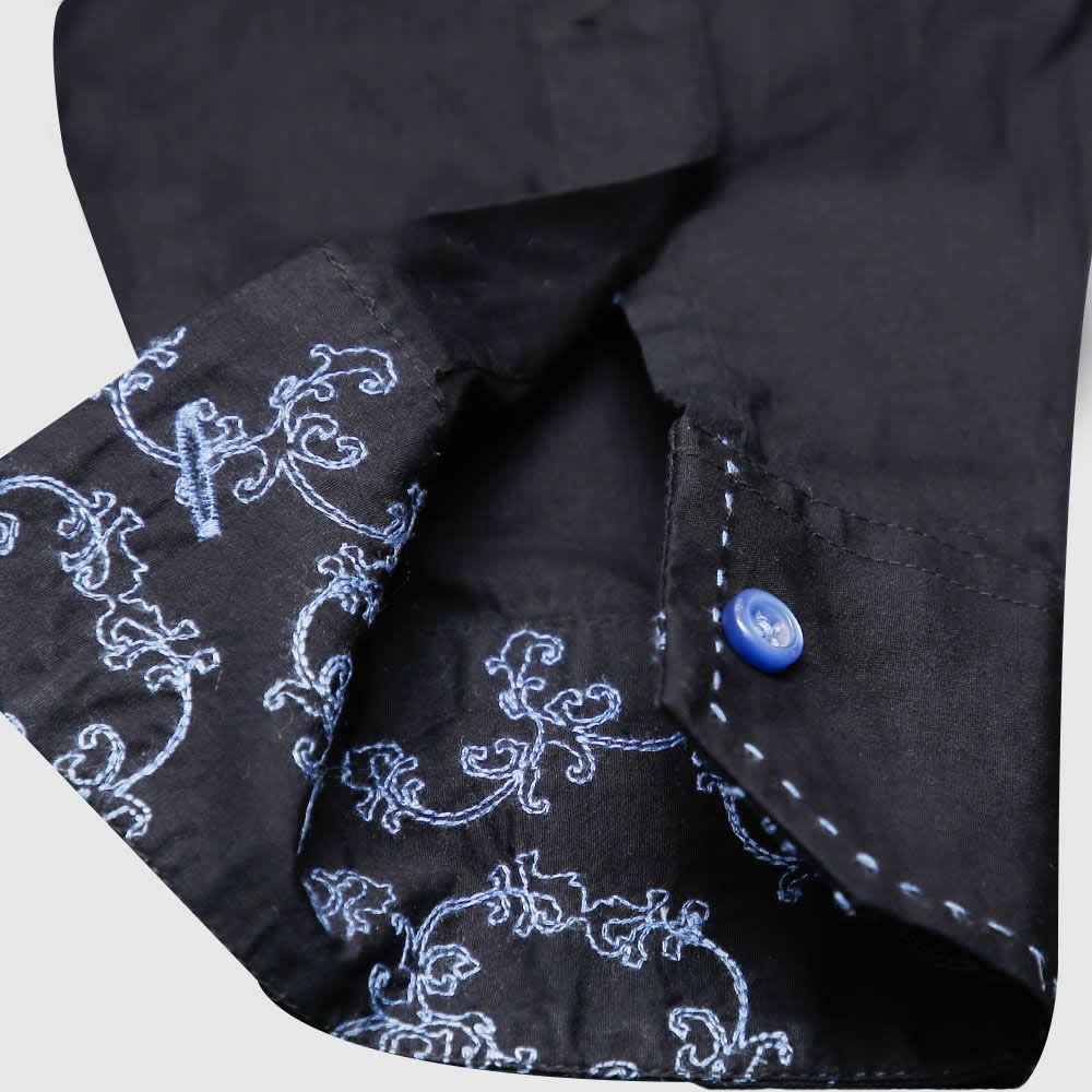 Custom Slim Fit Royal Black Shirt With Wide Spread Collar