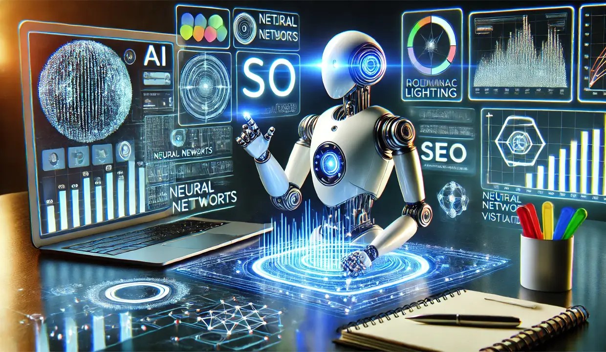 AI-powered robot providing digital services in SEO and web development