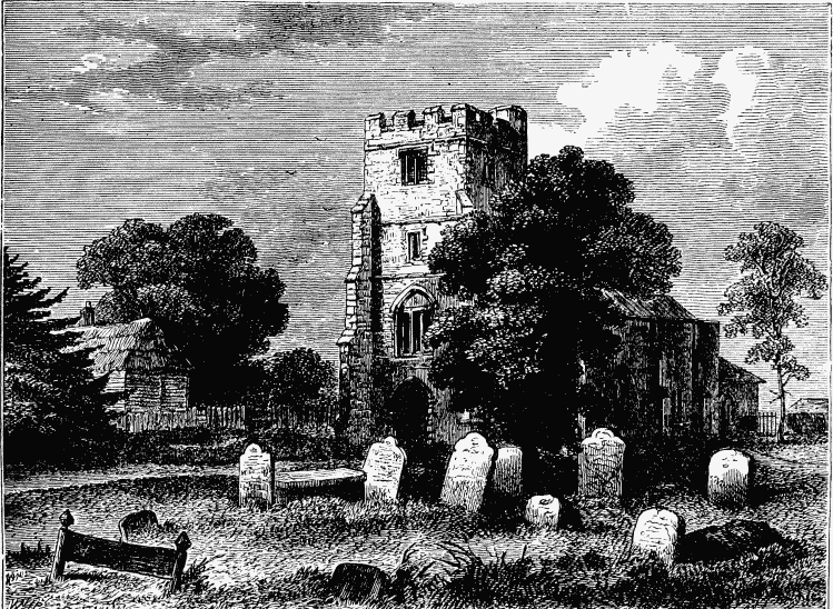 The east end of All Saints church Edmonton, north London, c.1880, showing the 15th-century tower.