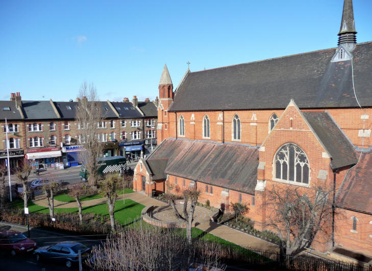 St Andrew Earlsfield, London UK, south side looking west, 2016.