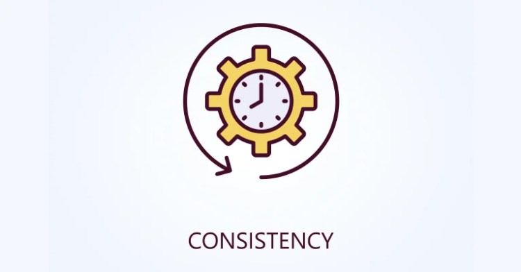 ContentMktingStrat_1 • Andrew Roche Clock inside a yellow gear with a circular arrow around it, symbolizing consistency and routine.