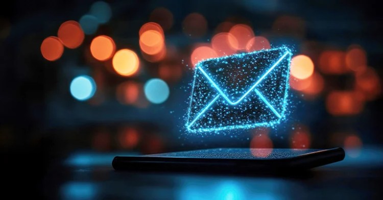 InfluencerOutreach_2 • Andrew Roche A digital representation of an email envelope hovers above a smartphone screen, against a bokeh background.