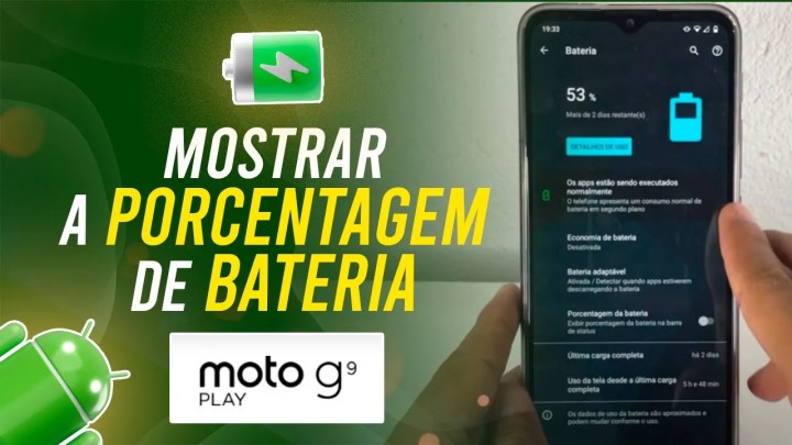 Como mostrar a porcentagem da bateria do Moto G9 Play