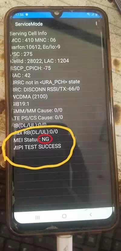 Samsung A305F U6 IMEI Status NG
