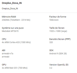 Especificações do OnePlus TV
