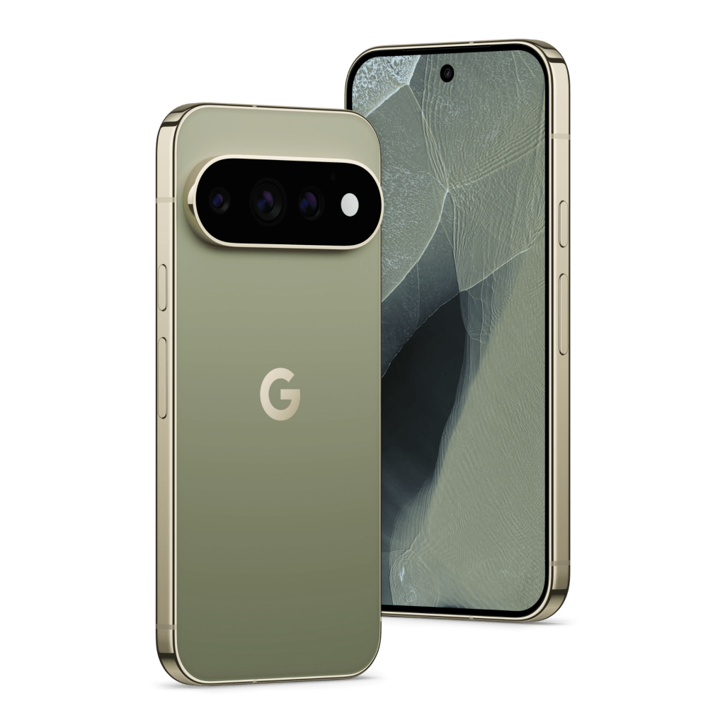 A green smartphone with a distinctive camera setup and a sleek design, displayed from an angle to show both the front and back.