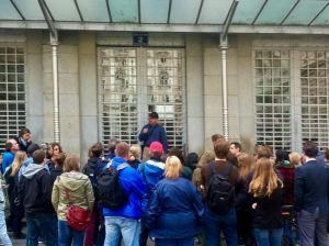 Photo of tour group in front of Postsparkasse Vienna