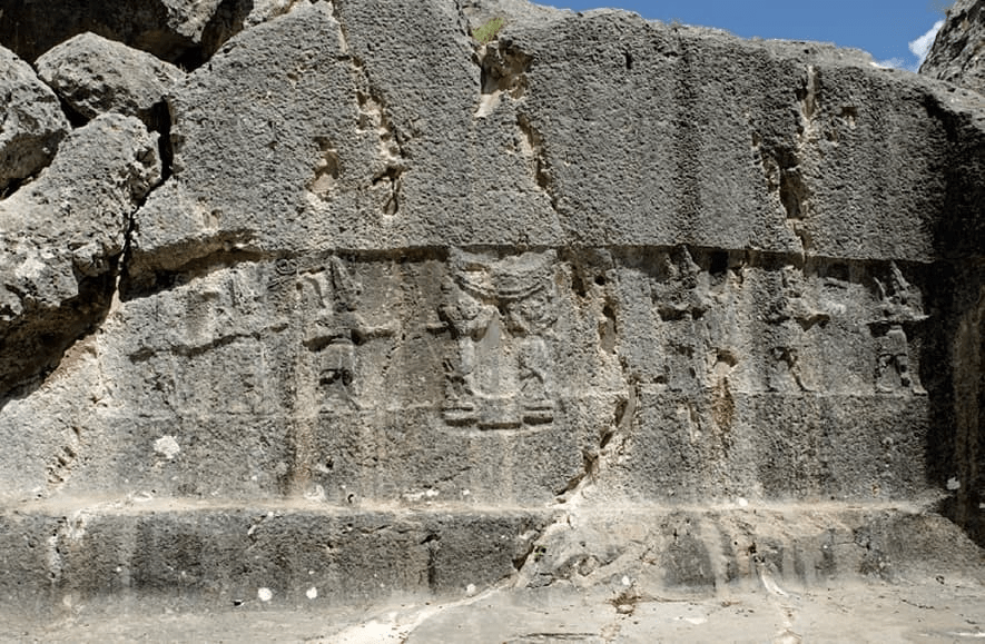 Yazılıkaya, Chamber A: bull-men supporting a crescent-boat – an Anatolian analogue to the celestial conveyance (Luwian Studies #1213).