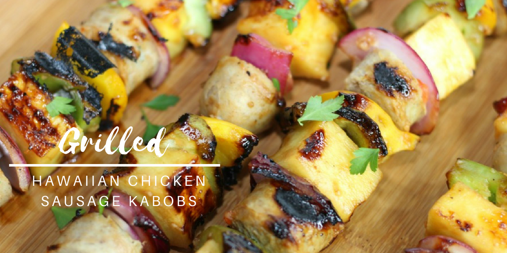 Grilled Hawaiian Chicken Sausage Kabobs close up