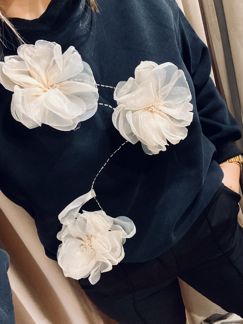 SUDADERA FLORES NEGRO