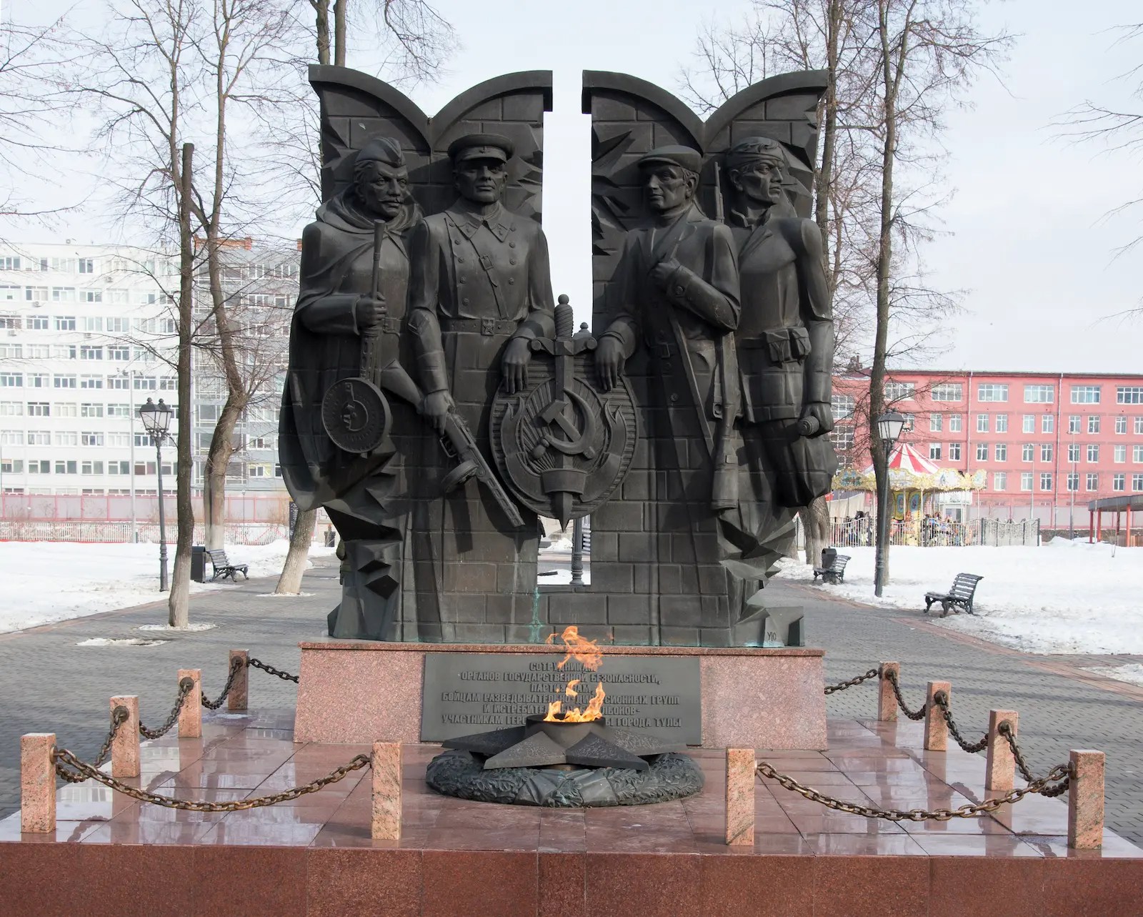 Monument to state security officers near the FSB headquarters in Tula, Russia