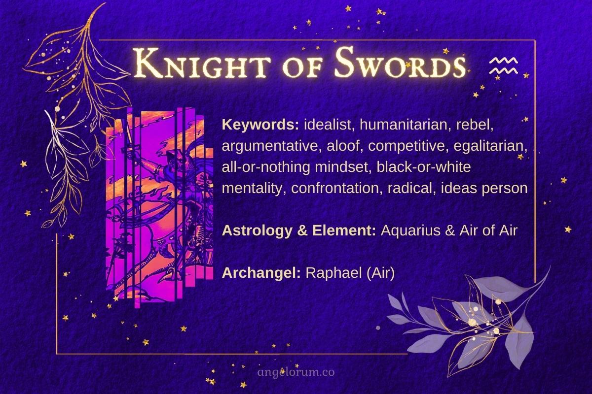 knight of swords angelic tarot card meanings, keywords, astrological and angelic correspondences