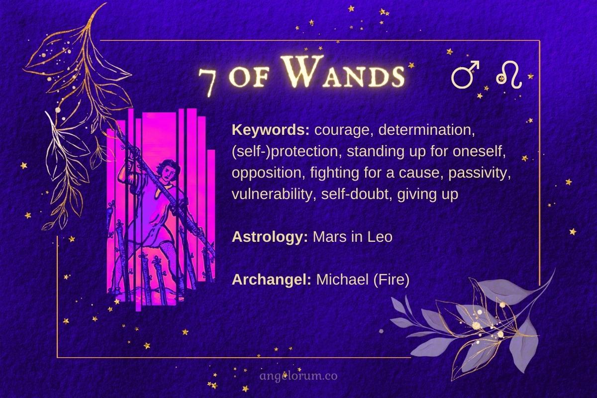 7 of wands angelic tarot card meanings keywords correspondences