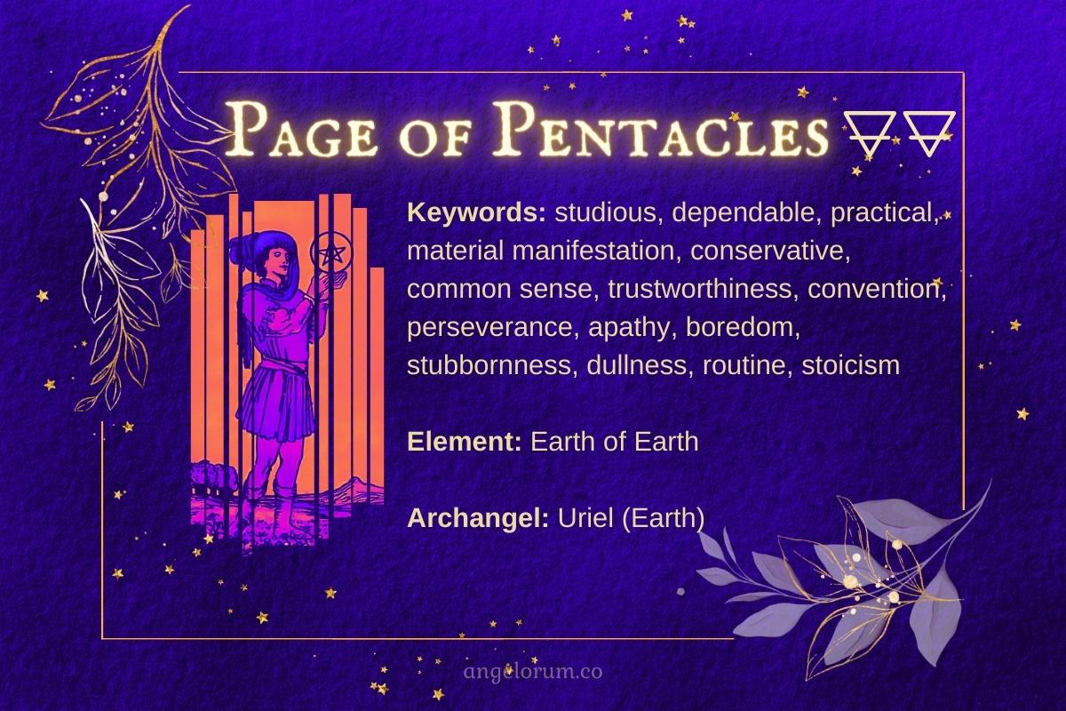 Page of Pentacles Earth of Earth Angelic Tarot Card Meanings Keywords and Correspondences