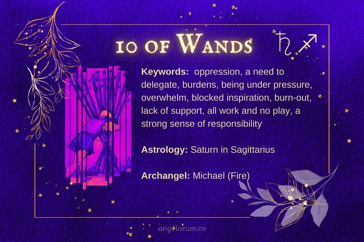 10 of Wands Angelic Tarot Card Meanings Keywords and Correspondences