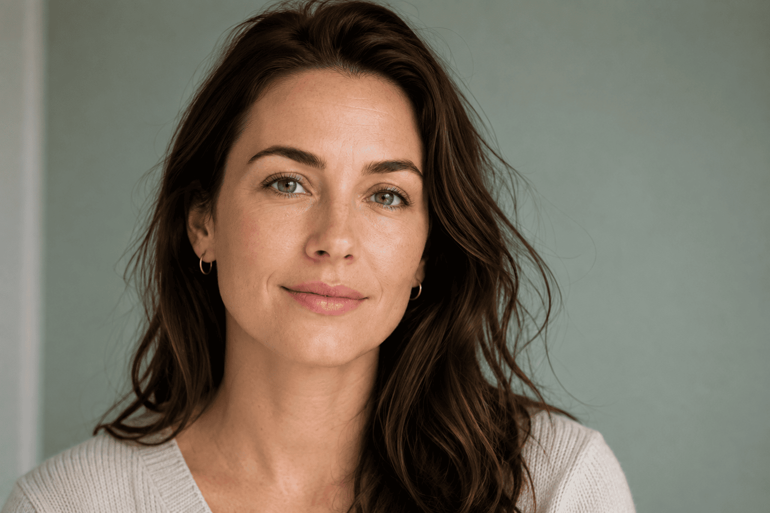 Woman in her early 30s with natural, healthy skin, representing preventative skincare in your 30s.