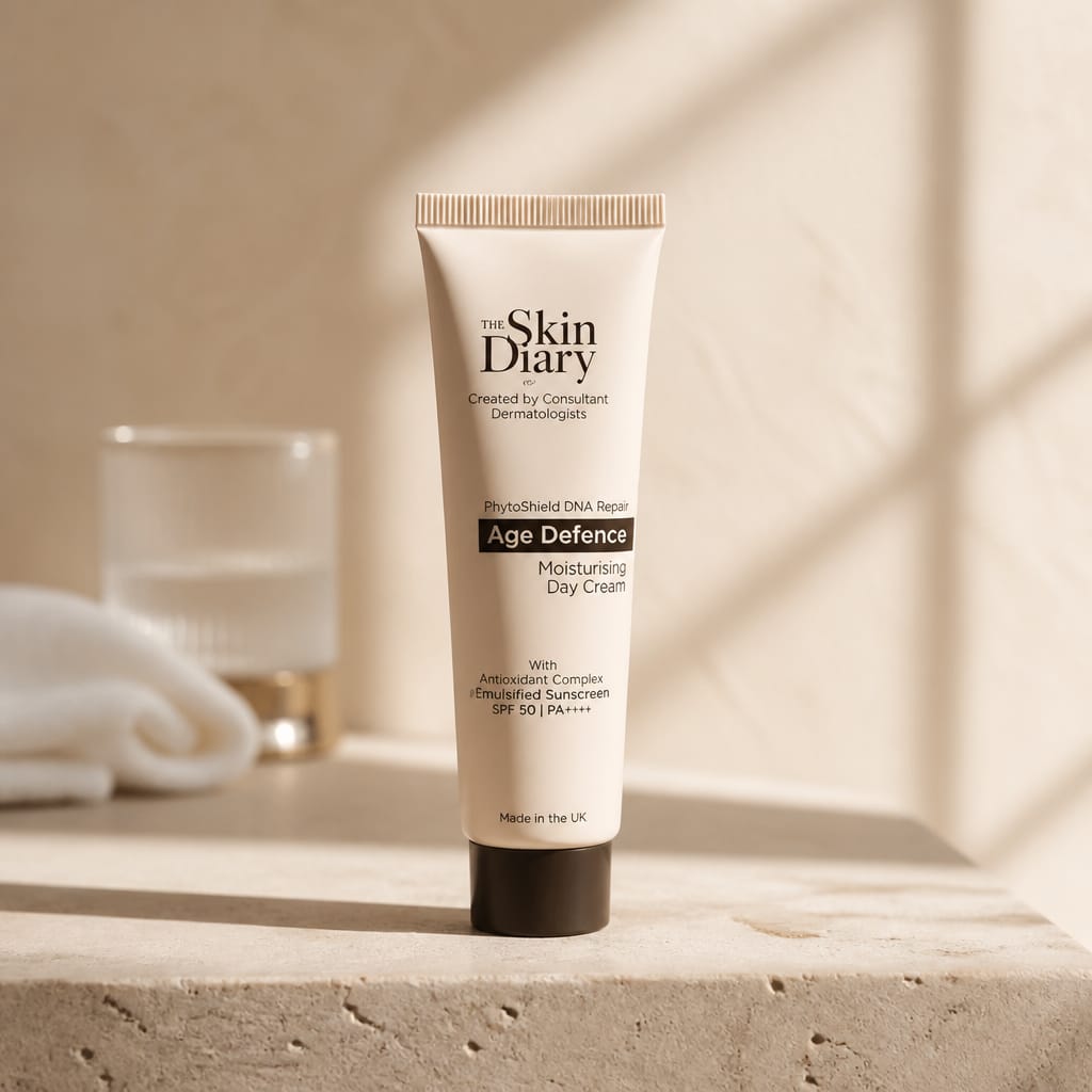 Age Defence SPF50 Dubai dermatologist skincare with DNA repair enzymes and anti ageing sun protection UAE