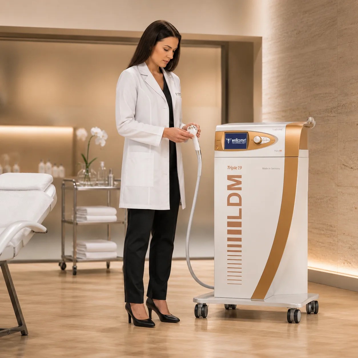 Doctor looking at LDM® Triple to treat a range of dermatological and aesthetic skin issues