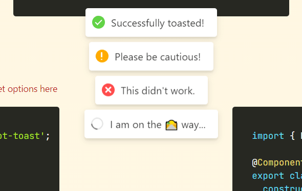 Smoking Hot Angular Notifications - hot-toast | Angular Script
