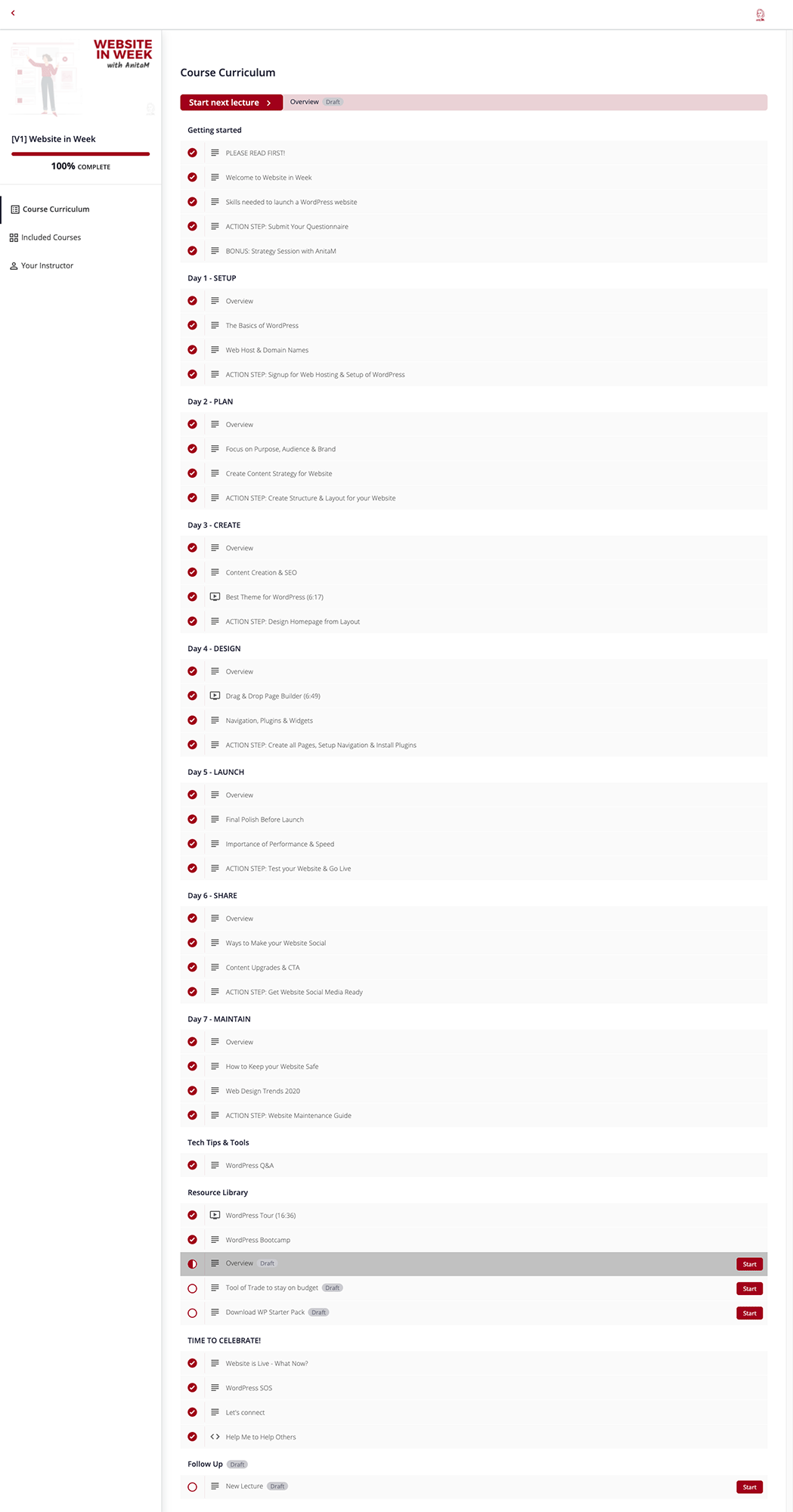 Before: Website in Week Course | AnitaM